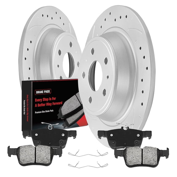 Gaiasurge 302mm Rear Brake Pads and Rotors Kit For Ford Fusion S/Platinum 2013-2020 5 LUG 11.9 in Drilled Slotted Disc Brake Rotors with Pads