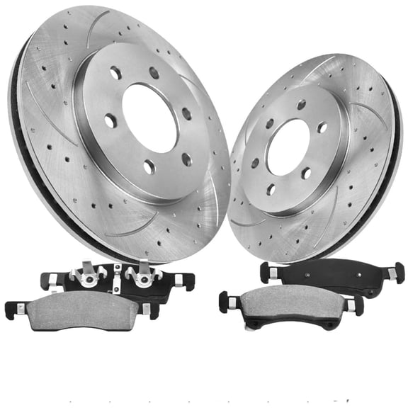 Gaiasurge Front Brake Pads and Rotors Kit For 2010 - 2021 Ford Expedition Drilled & Slotted Disc Brake Rotors Ceramic Brakes Pads 2011 2012 2031 2014 2015 2016 Replacement : 13.78" inch