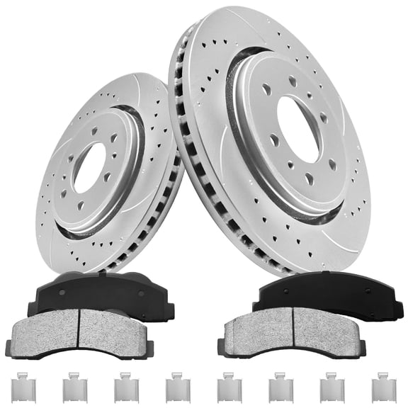 Gaiasurge Front Brakes and Rotors Kit For 2010 - 2021 Ford Expedition Drilled Slotted Disc Brake Rotors Ceramic Brakes Pads 2015 2016 2017 2018 2019 2020 Geomet Replacement : 13.78" inch