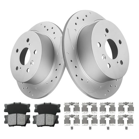 Gaiasurge Rear Brake Pads and Rotors Kit For 2007 - 2011 Toyota Camry Geomet Drilled & Slotted Disc Brake Rotors Ceramic Brakes Pads 2008 2009 2010 Replacement : 11.06" inch Rear Rotor