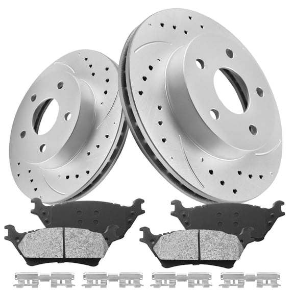 Gaiasurge Rear Brake Pads and Rotors Kit For 2012 - 2020 Ford F-150 6 Lug Geomet Drilled & Slotted Disc Brake Rotors Ceramic Brakes Pads Replacement : 13.7" inch