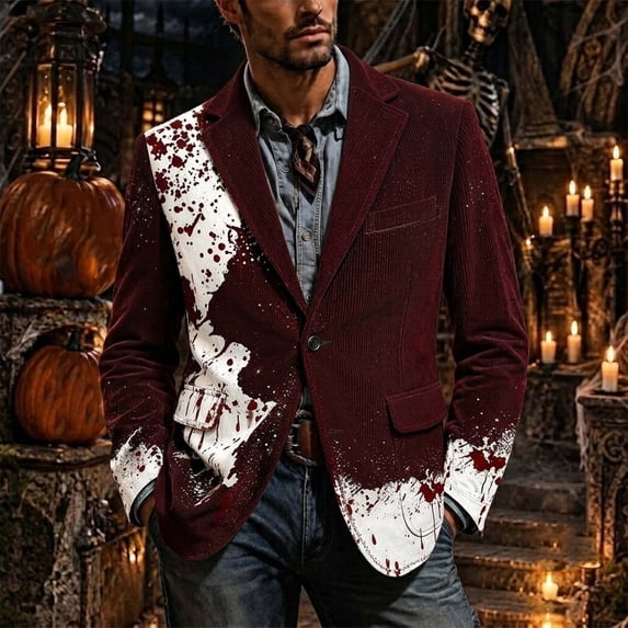 Gaigiky Plus Size Men's Halloween Printed Notch Lapel Button Blazer ...