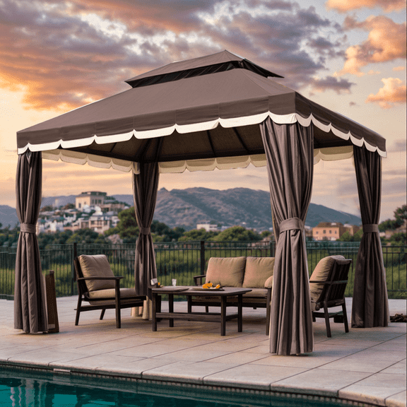 Gaildon 10×12 FT Deluxe No Screws Gazebo,Double Roof Outdoor Shelter Tent with Mosquito Nettings and Privacy Screens