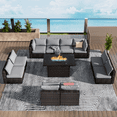 thumbnail image 1 of Gaildon 11 Piece Patio Furniture Set with Fire Pit Table All Weather Outdoor Sectional PE Rattan, Patio Conversation Sets with Cushions and Glass Coffee Table for Garden Lawn Balcony Porch Deck, 1 of 9