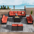 thumbnail image 1 of Gaildon 11 Piece Patio Furniture Set with Fire Pit Table, All Weather Outdoor Sectional PE Rattan, Patio Conversation Sets with Cushions and Glass Coffee Table for Garden Lawn Balcony Porch Deck, 1 of 9