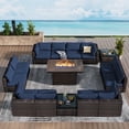 thumbnail image 1 of Gaildon 15 Pieces Patio Furniture Set with Fire Pit Table, Outdoor Sectional PE Rattan, Patio Conversation Sets Cushions & Black-glass Coffee Table for Garden Lawn Balcony Porch Deck,Blue, 1 of 10