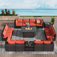thumbnail image 1 of Gaildon 15 Pieces Patio Furniture Set with Fire Pit Table, All Weather Outdoor Sectional PE Rattan, Patio Conversation Sets Cushions & Black-glass Coffee Table for Garden Lawn Balcony Porch Deck,Red, 1 of 10