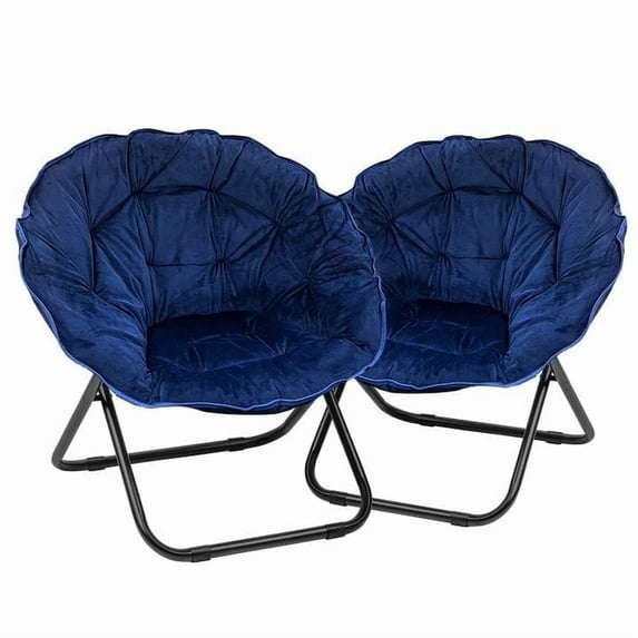 Gaildon 2 Pieces Foldable Moon Saucer Chair with Mental Frame, Blue