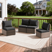 Gaildon 4 Pieces Patio Furniture Set, All Weather Outdoor Sectional PE Rattan, Patio Conversation Sets with Cushions and Glass Coffee Table for Garden Lawn Balcony Porch Deck, Black