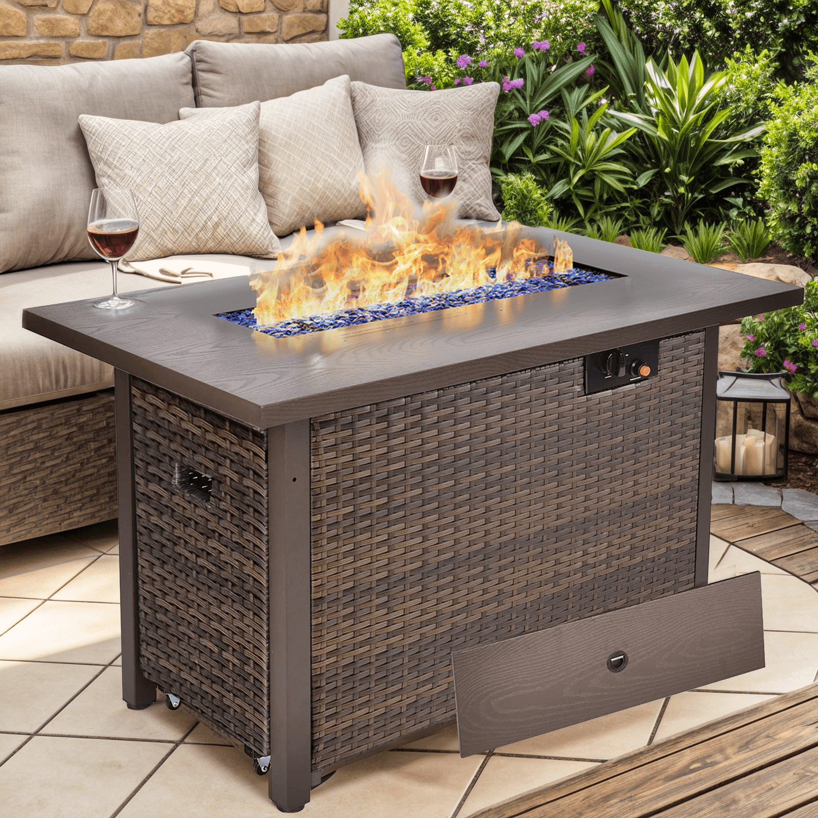 Gaildon 42'' Propane Gas Fire Pit Table 50,000 BTU Auto-Lgnition Gas Firepit, Black