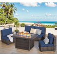thumbnail image 1 of GAILDON 5-Piece Patio Furniture Set with Firepit Table, Outdoor Sectional Rattan, All-Weather Cushions, Blue, 1 of 8