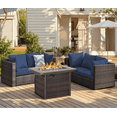 thumbnail image 1 of Gaildon 5 Piece Patio Furniture Set with Fire Pit Table, All Weather Outdoor Sectional PE Rattan, Patio Conversation Sets with Cushions and Glass Coffee Table for Garden Lawn Balcony Porch Deck,Blue, 1 of 8