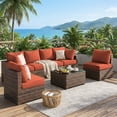 thumbnail image 1 of Gaildon 7 Patio Outdoor Furniture Wicker Sectional Sofa Couch Lawn Sectional Black Glass Table, Red, 1 of 7