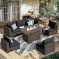 thumbnail image 1 of Gaildon 7 Piece Patio Furniture Set with Fire Pit Table, All Weather Outdoor Sectional PE Rattan, Patio Conversation Sets with Cushions for Garden Lawn Balcony Porch Deck, Black, 1 of 10