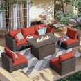 thumbnail image 1 of Gaildon 7 Piece Patio Furniture Set with Fire Pit Table, All Weather Outdoor Sectional PE Rattan, Patio Conversation Sets with Cushions for Garden Lawn Balcony Porch Deck, Red, 1 of 10
