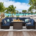 thumbnail image 1 of Gaildon 7 Piece Patio Furniture Set with Fire Pit Table, All Weather Outdoor Sectional PE Rattan, Patio Conversation Sets with Cushions and Glass Coffee Table for Garden Lawn Balcony Porch Deck, 1 of 9
