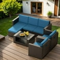 thumbnail image 1 of Gaildon 7 Piece Patio Furniture Set, All Weather Outdoor Sectional PE Rattan,Reclining Sofa,Patio Conversation Sets with Cushions and Glass Coffee Table for Garden Lawn Balcony Porch Deck, Blue, 1 of 13