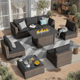 thumbnail image 1 of Gaildon 8 Piece Patio Furniture Set with Fire Pit Table, All Weather Outdoor Sectional PE Rattan, Patio Conversation Sets with Cushions and Glass Coffee Table for Garden Lawn Balcony Porch Deck,Black, 1 of 9