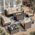 thumbnail image 1 of Gaildon 8 Piece Patio Furniture Set with Fire Pit Table, All Weather Outdoor Sectional PE Rattan, Patio Conversation Sets with Cushions and Glass Coffee Table for Garden Lawn Balcony Porch Deck,Beige, 1 of 9