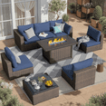thumbnail image 1 of Gaildon 8 Piece Patio Furniture Set with Fire Pit Table, All Weather Outdoor Sectional PE Rattan, Patio Conversation Sets with Cushions and Glass Coffee Table for Garden Lawn Balcony Porch Deck,Blue, 1 of 9