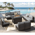 thumbnail image 1 of Gaildon 9 Piece Patio Furniture Set with Fire Pit Table, All Weather Outdoor Sectional PE Rattan, Patio Conversation Sets with Cushions for Garden Lawn Balcony Porch Deck, Grey, 1 of 7