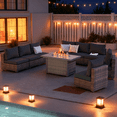 thumbnail image 1 of Gaildon 9 Piece Patio Furniture Set with Fire Pit Table, All Weather Outdoor Sectional PE Rattan, Patio Conversation Sets with Cushions for Garden Lawn Balcony Porch Deck, Black, 1 of 9