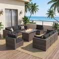 thumbnail image 1 of Gaildon 9 Piece Patio Furniture Set with Fire Pit Table, All Weather Outdoor Sectional PE Rattan, Patio Conversation Sets with Cushions and Glass Coffee Table for Garden Lawn Balcony Porch Deck,Black, 1 of 8