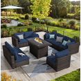 thumbnail image 1 of Gaildon 9 Piece Patio Furniture Set with Fire Pit Table, All Weather Outdoor Sectional PE Rattan, Patio Conversation Sets with Cushions and Glass Coffee Table for Garden Lawn Balcony Porch Deck, 1 of 8