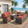 thumbnail image 1 of Gaildon 9 Piece Patio Furniture Set with Fire Pit Table, All Weather Outdoor Sectional PE Rattan, Patio Conversation Sets with Cushions and Glass Coffee Table for Garden Lawn Balcony Porch Deck, Red, 1 of 8