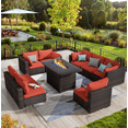 thumbnail image 1 of Gaildon 9 Piece Patio Furniture Set with Fire Pit Table, All Weather Outdoor Sectional PE Rattan, Patio Conversation Sets with Cushions and Glass Coffee Table for Garden Lawn Balcony Porch Deck, 1 of 9