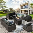 thumbnail image 1 of Gaildon 9 Pieces Patio Furniture Set, All Weather Outdoor Sectional PE Rattan, Patio Conversation Sets with Cushions and Glass Coffee Table for Garden Lawn Balcony Porch Deck, Black, 1 of 6