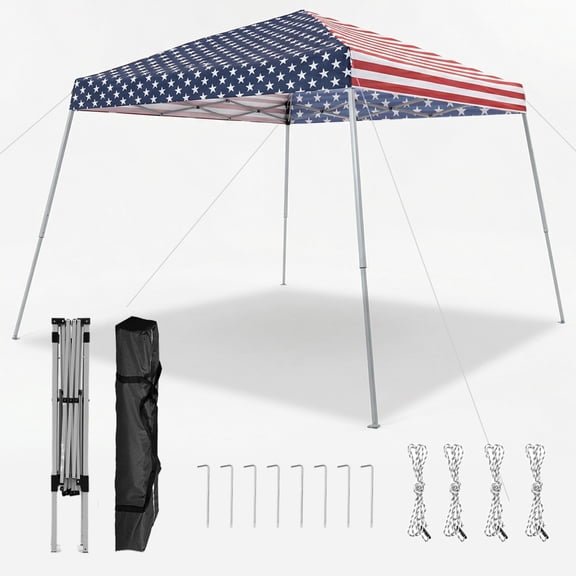 Gaildon American Flag Patterned Canopy Tent, 1010 ft Pop-Up Canopy Outdoor Quick-Set-Up Tent, Angled Leg Design, Comes with Storage Bag, Portable Gazebo for Patios, Balconies, Gardens and Beaches