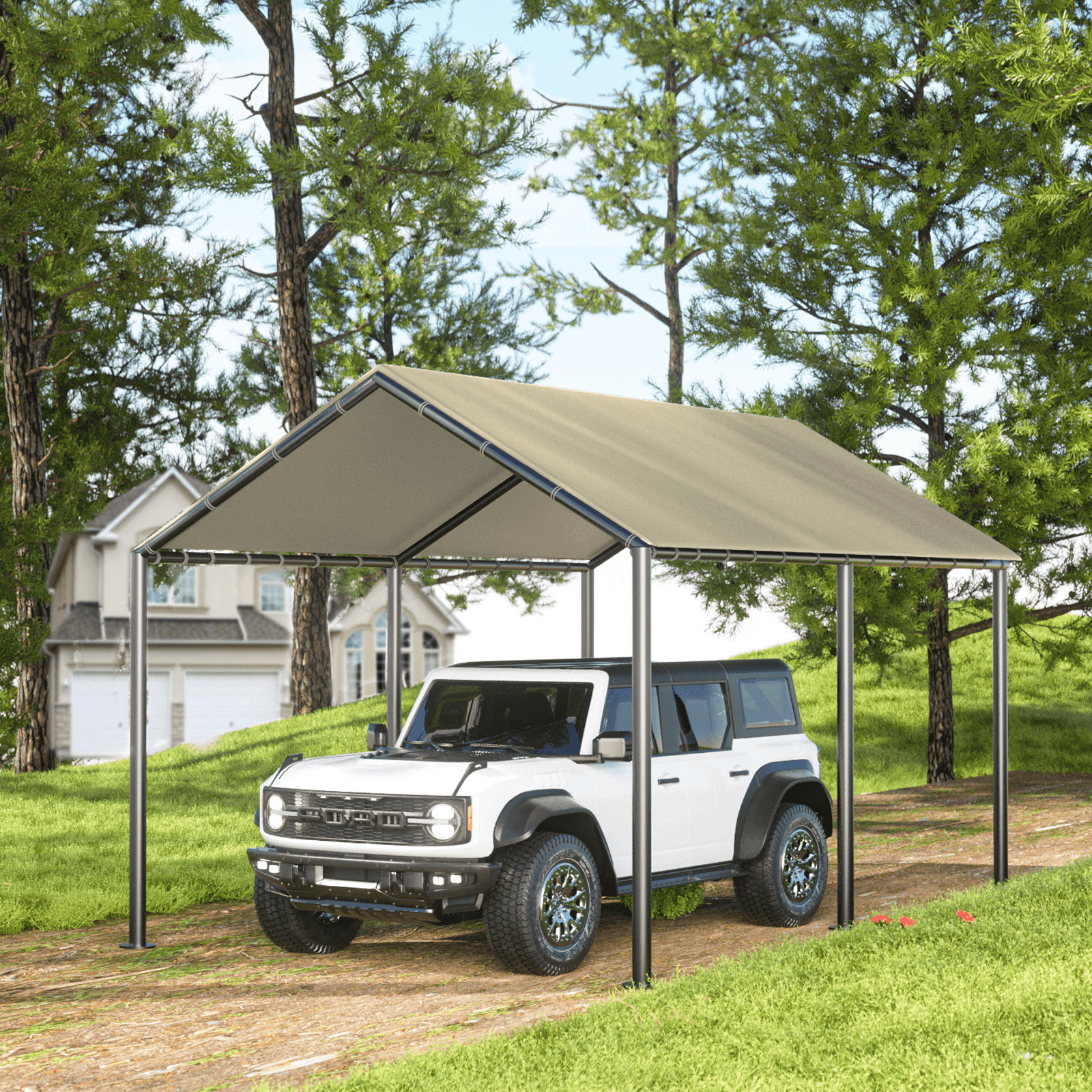 Gaildon Carport 10 x 20Ft Upgraded Heavy Duty Carport with Steel Wire Rope Portable Garage for Truck Boat Car Canopy with All-Season Tarp (Beige)
