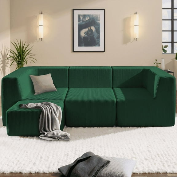 Gaildon Corduroy Sponge Sofa Lounge Chair Fluffy Modern Sleeper Chair With Removable Footrest for Indoor Living Room and Bedroom No Assembly Needed, Green
