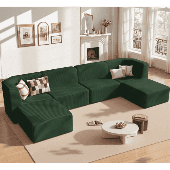 Gaildon Corduroy Sponge Sofa Lounge Chair Fluffy Modern Sleeper Chair With Removable Footrest for Indoor Living Room and Bedroom No Assembly Needed, Green