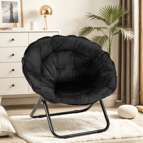 Gaildon Foldable Moon Saucer Chair with Mental Frame, Black