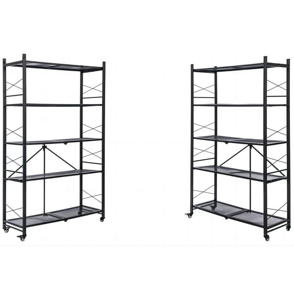 Gaildon Foldable Shelves two of 5 Tier Heavy Duty Metal Storage Shelves with Wheels - No Assembly Collapsible Shelving Unit for Kitchen Garage Hold up to 1000 lbs