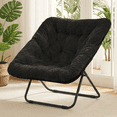 thumbnail image 1 of Gaildon Moon Saucer Chair Soft Faux Fur Folding Accent Chair, Square Lounge Lazy Chair Moon Chair with Metal Frame, Black, 1 of 7