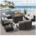 thumbnail image 1 of Gaildon Outdoor Garden 10 Piece Patio Furniture with 43" 55000BTU Gas Propane Fire Pit Table Rattan Wicker Sectional Set, Grey, 1 of 7
