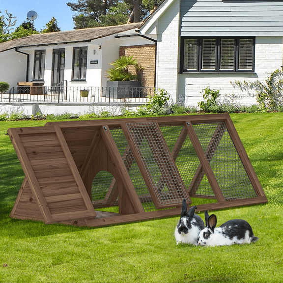 Gaildon Rabbit Hutch Outdoor Chicken Coop Wooden A-Frame Triangle Quail Cage Bunny Cages Poultry Hutch for Small Animal