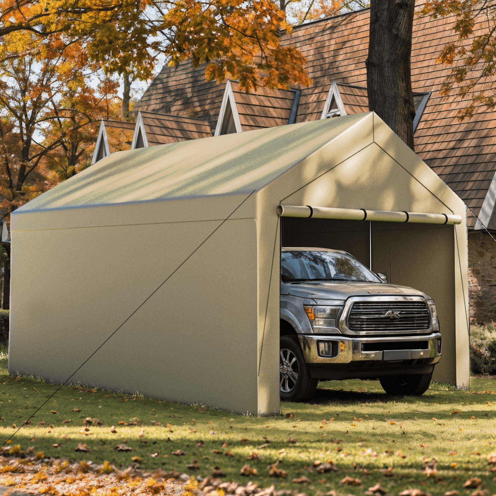 Gaildon W10xL20Ft Heavy Duty Steel Carport Portable Garage with Removable Sidewalls, Waterproof&Anti-Sunburn&Adjustable Height,Beige