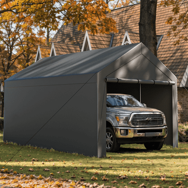 Gaildon W10xL20Ft Heavy Duty Steel Carport Portable Garage with Removable Sidewalls, Waterproof&Anti-Sunburn&Adjustable Height, Gray