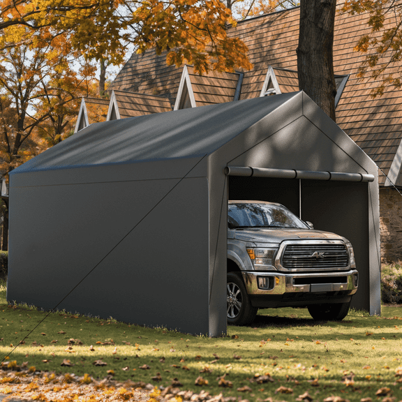 Gaildon W10xL20Ft Heavy Duty Steel Carport Portable Garage with Removable Sidewalls, Waterproof&Anti-Sunburn&Adjustable Height, Gray