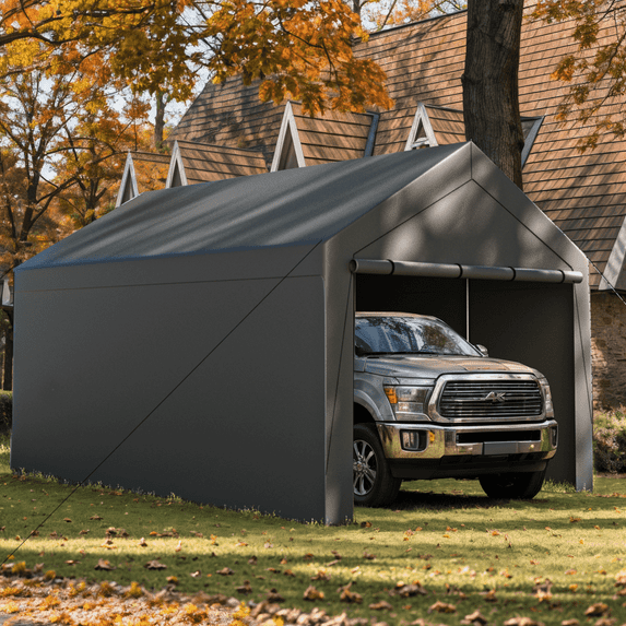Gaildon W10xL20Ft Heavy Duty Steel Carport Portable Garage with Removable Sidewalls, Waterproof&Anti-Sunburn&Adjustable Height, Gray