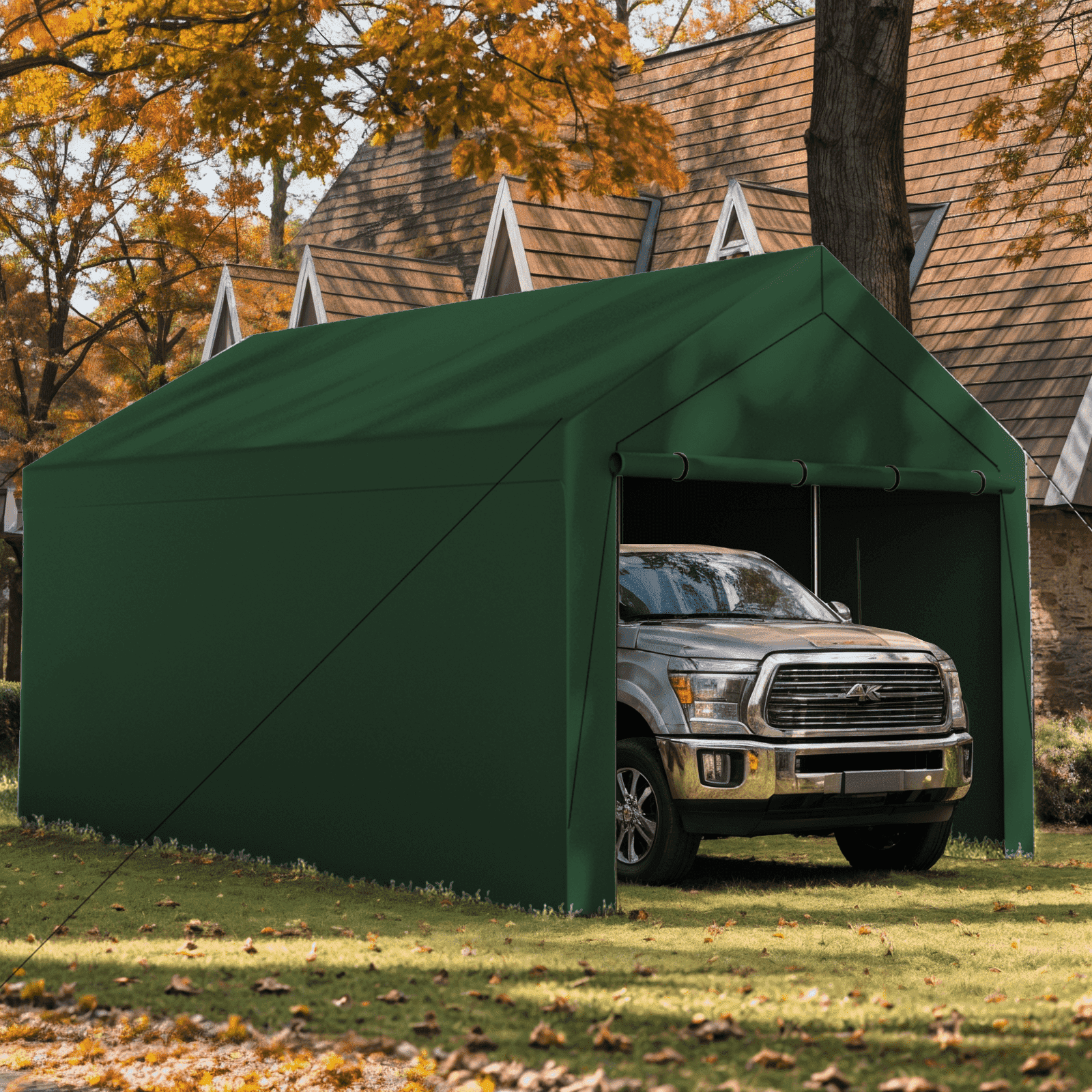 Gaildon W10xL20Ft Heavy Duty Steel Carport Portable Garage with Removable Sidewalls, Waterproof&Anti-Sunburn&Adjustable Height, Green