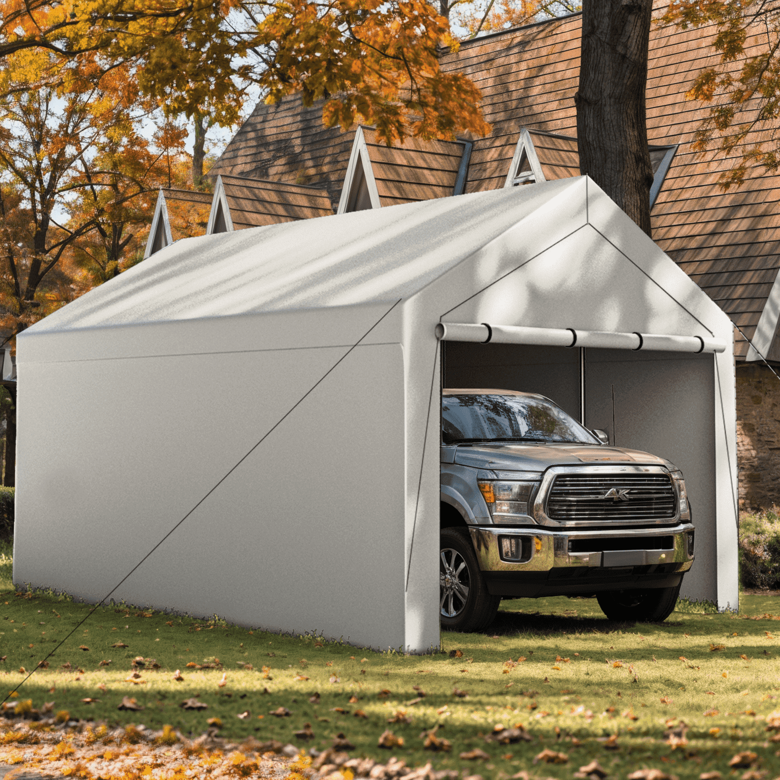 Gaildon W10xL20Ft Heavy Duty Steel Carport Portable Garage with Removable Sidewalls, Waterproof&Anti-Sunburn&Adjustable Height,White