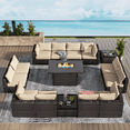 thumbnail image 1 of Gaildon 15 Pieces Patio Furniture Set with Fire Pit Table, All Weather Outdoor Sectional PE Rattan,Patio Conversation Sets Cushions & Black-glass Coffee Table for Garden Lawn Balcony Porch Deck,Beige, 1 of 10