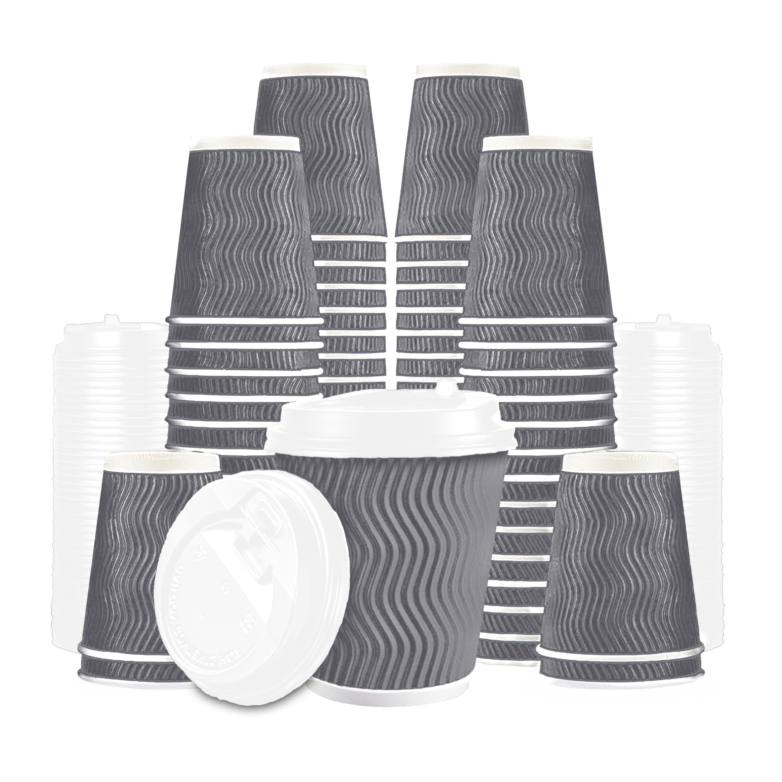 Gailware 50 Pack 8 oz Gray Ripple Coffee Cups with White Lids ...