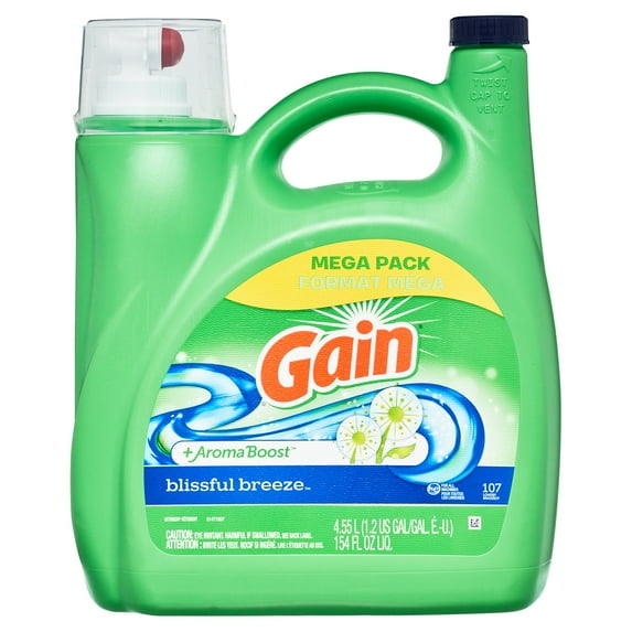 Gain + Aroma Boost Liquid Laundry Detergent, Blissful Breeze Scent, 107 Loads, 154 fl oz, HE Compatible