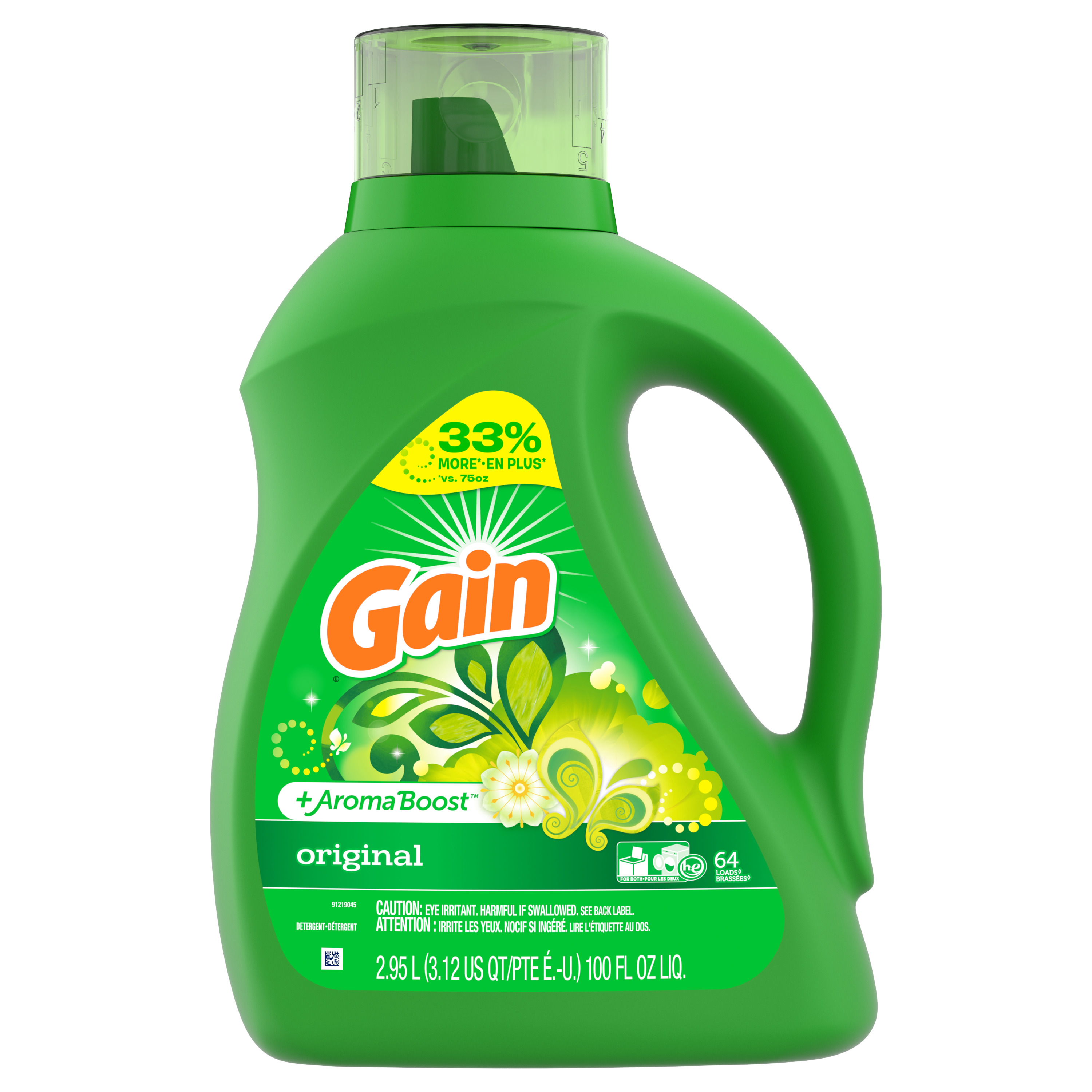 Gain + Aroma Boost Liquid Laundry Detergent, Original, 64 Loads 100 fl oz - image 1 of 9